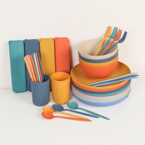 Custom Plastic Baby Kids Restaurant Dinner Cutlery Tableware Set Wheat Straw Dinnerware Sets