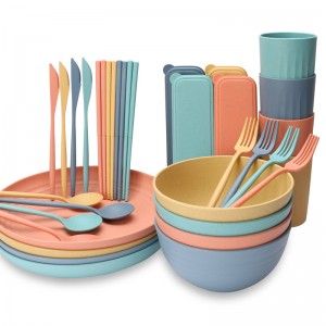 Wheat Straw Dinnerware Sets Unbreakable Plates Sets Lightweight Wheat Straw Bowls and Plates Set with CutleryS