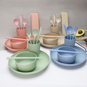 Custom Plastic Baby Kids Restaurant Dinner Cutlery Tableware Set Wheat Straw Dinnerware Sets