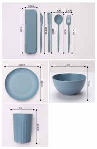 Wheat Straw Dinnerware Sets Unbreakable Plates Sets Lightweight Wheat Straw Bowls and Plates Set with CutleryS
