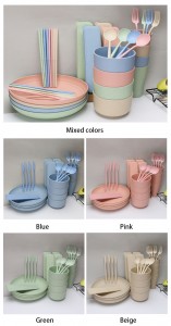 Custom Plastic Baby Kids Restaurant Dinner Cutlery Tableware Set Wheat Straw Dinnerware Sets