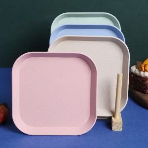 New Arrival Cheap Reusable Kitchen Simple square Plastic Microwave Biodegradable Wheat Straw Fiber Dish Plates for Restaurants