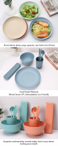Wheat Straw Dinnerware Sets Unbreakable Plates Sets Lightweight Wheat Straw Bowls and Plates Set with CutleryS