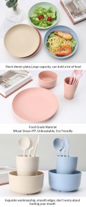 Custom Plastic Baby Kids Restaurant Dinner Cutlery Tableware Set Wheat Straw Dinnerware Sets