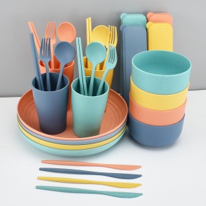 Custom Plastic Baby Kids Restaurant Dinner Cutlery Tableware Set Wheat Straw Dinnerware Sets