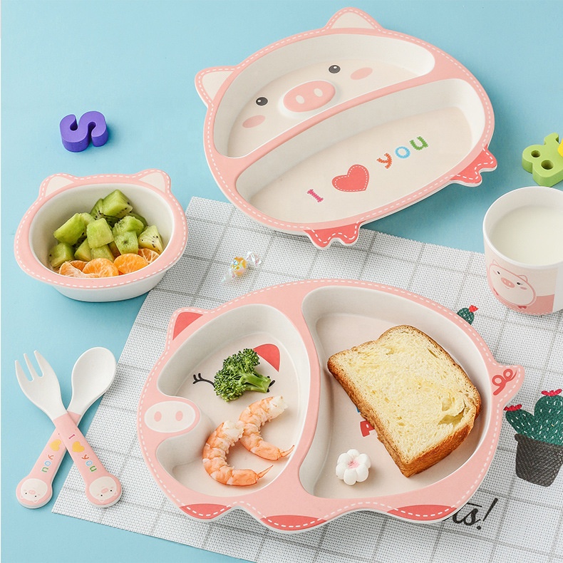 CE Certification Wheat Straw Pill Box Quotes - Fashion portable practical children's tableware set anti slip anti fall easy to clean baby's dinner bowl – Naike detail pictures
