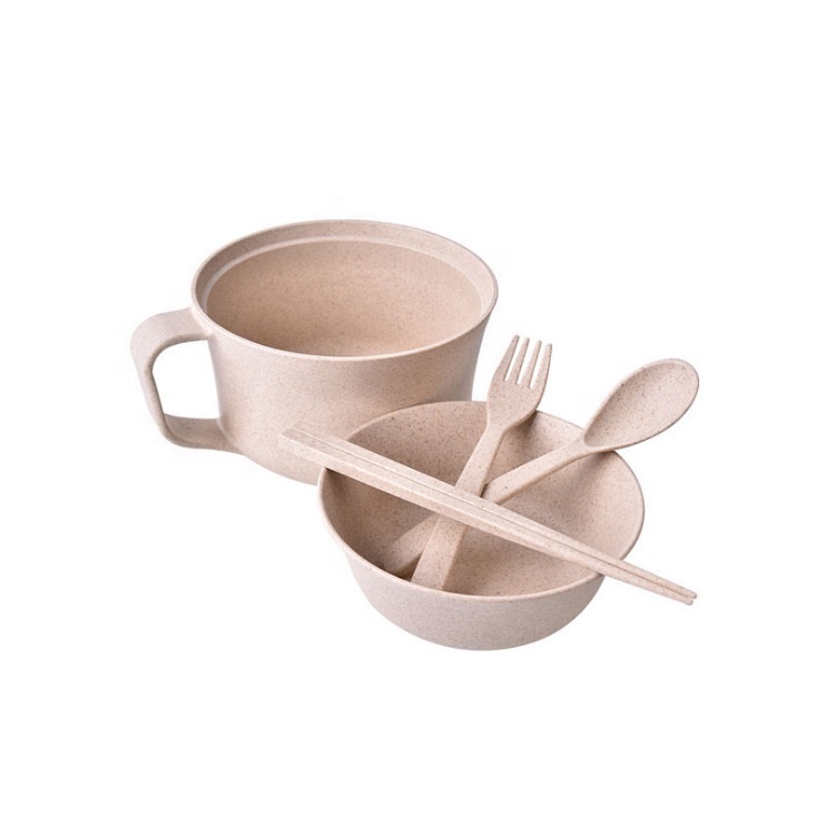 Creative fashion student single wheat straw tableware set with cover Japanese frosted noodles chopsticks Featured Image
