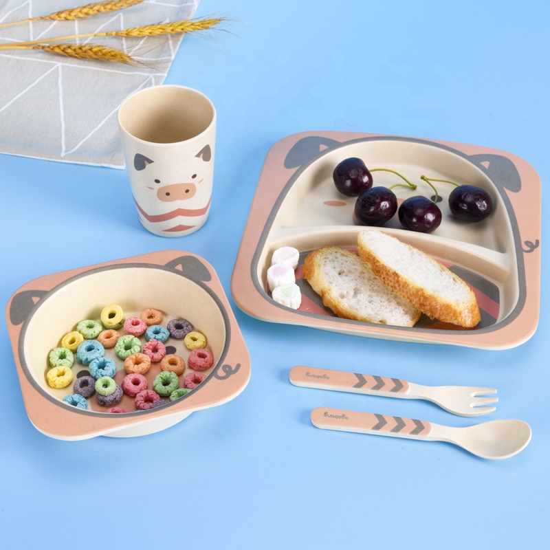 High quality cartoon environmental friendly degradable tableware set with anti slip and anti fall delicate dining bowl