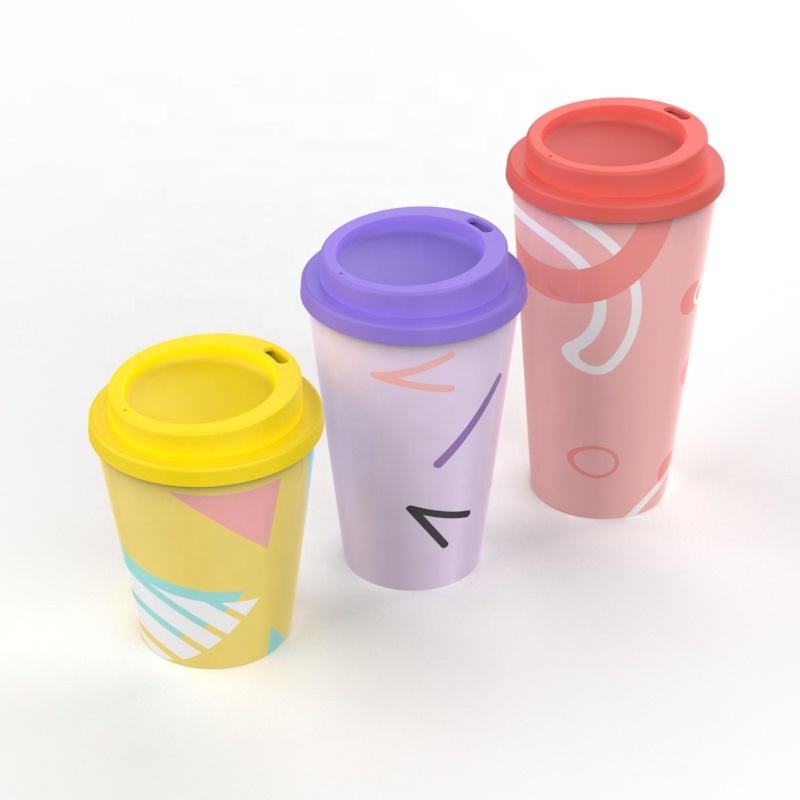 Delicate cartoon environmental friendly coffee cup with cover, anti hot anti fall and non breaking mug