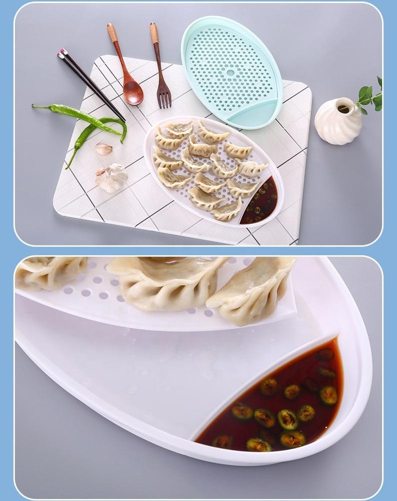Pure color double layer asphalt degradable oval dumpling plate durable high temperature solid dining plate