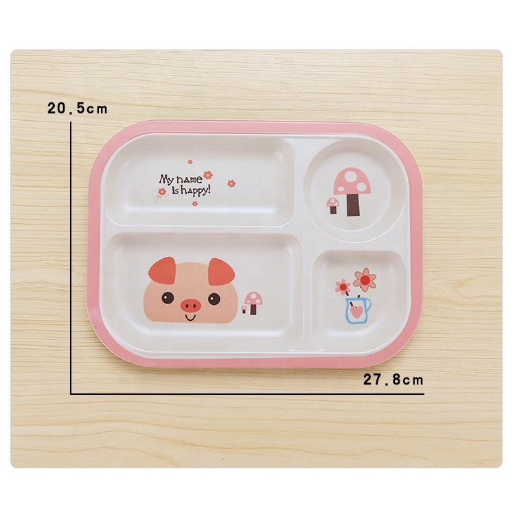 Biodegradable bamboo fibre children's meal tray with split case anti slip and anti fall baby tableware
