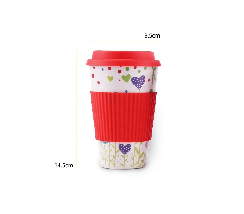 Cartoon still biodegradable bamboo fiber coffee cup portable anti wear environmental protection mug