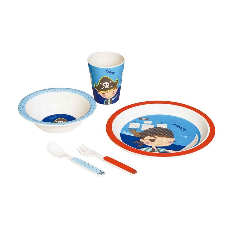 Non slip practical and not easily broken tableware set against hot and fall bamboo fiber children tableware Featured Image