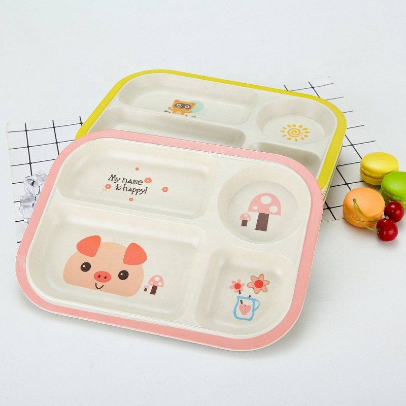 High quality practical wear resistant children's meal tray with biodegradable bamboo fiber sanitary tableware