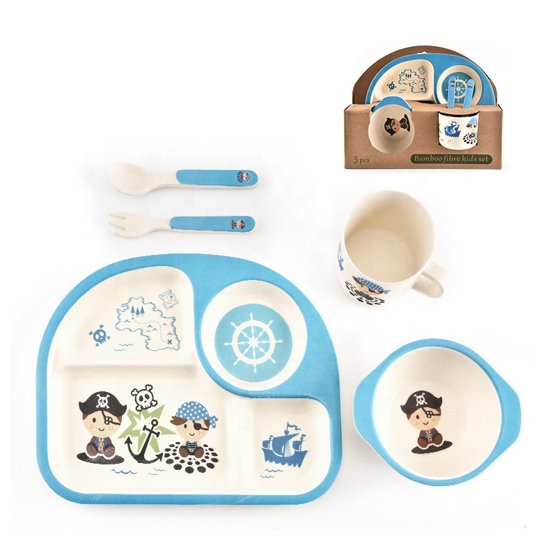 Simple cartoon animal tableware set for kindergarten health and safety degradable bamboo fiber meal bowl