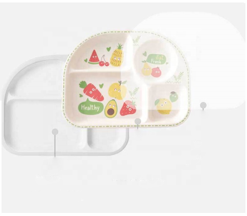Lovely split grid anti hot wear resistant children's tableware set cartoon household degradable baby dinner plate