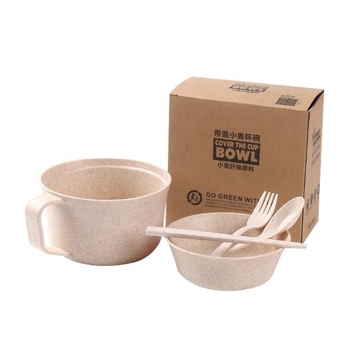 China Wholesale Custom Plastic Bowl Suppliers - Pure color environmental protection wheat tableware portable five piece dormitory fashion dish set for student – Naike