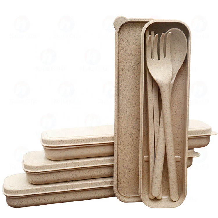 CE Certification Biodegradable Cutlery Pricelist - Creative wheat straw tableware three piece health and environmental protection portable travel set for children – Naike