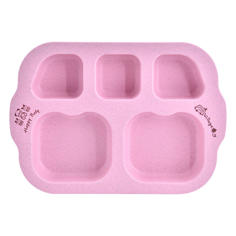 High Quality OEM School Lunch Box Quotes - Kindergarten children divide grid wheat straw plate cartoon lovely breakfast plate with spoon and fork chopsticks – Naike