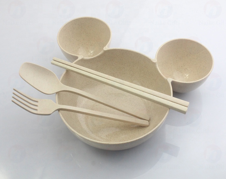 Creative cartoon children's split plate gift box environmental protection wheat straw tableware set of three