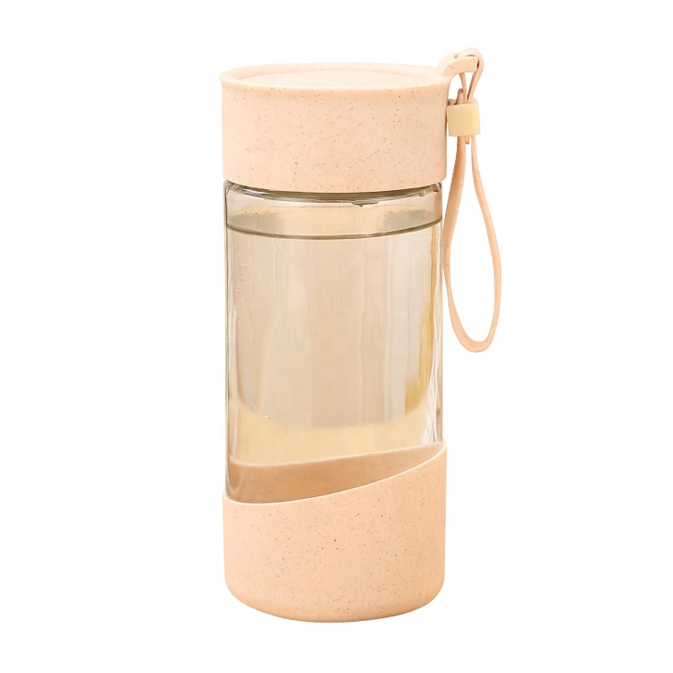 Custom natural eco friendly reusable biodegradable products wheat straw fiber glass cup with lid for travel