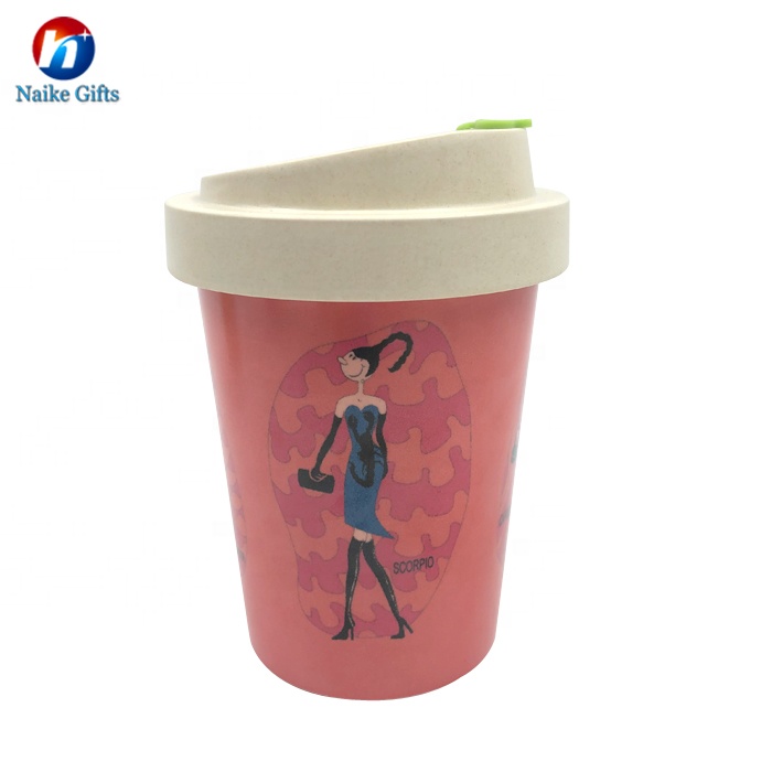 Latest arrival 100% biodegradable 350ml reusable practical ecological  bamboo fiber coffee cup with lid