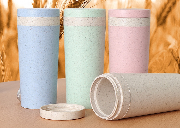 Custom natural eco friendly reusable biodegradable plastic pla wheat straw fiber water bottles