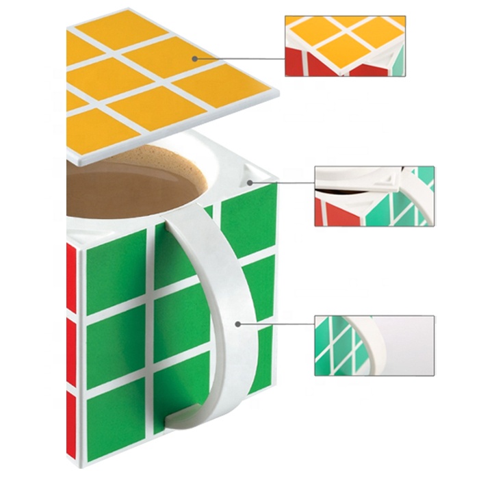 Creative gifts custom logo PLA mug 3D rubik's cube coffee cup with lid for travel