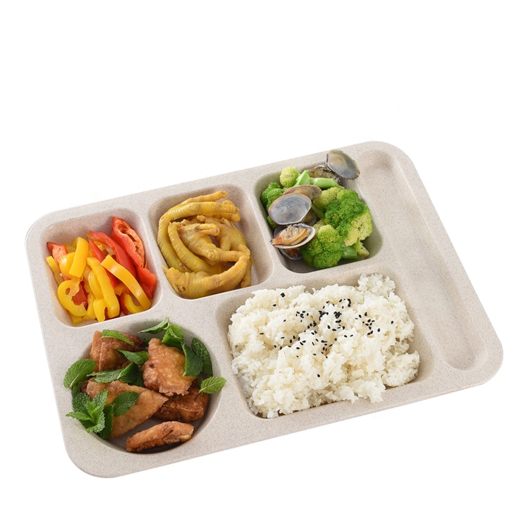 High Quality OEM Children Lunch Box Manufacturers - Fashionable pure color partition can microwave tray wheat straw environmental protection tableware set of four – Naike