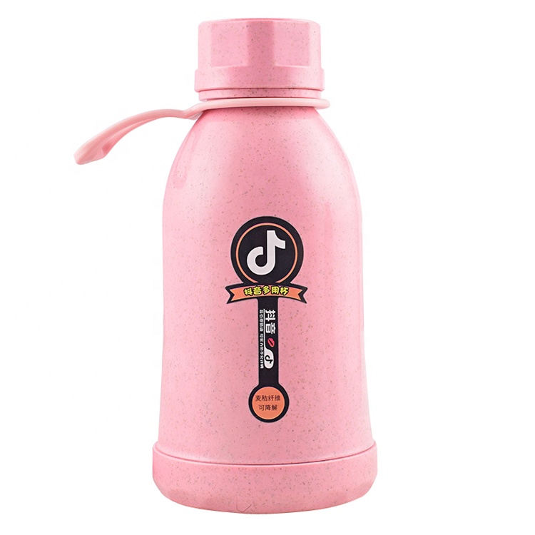 Custom natural eco-friendly reusable biodegradable plastic wheat straw fiber water bottle with glass liner