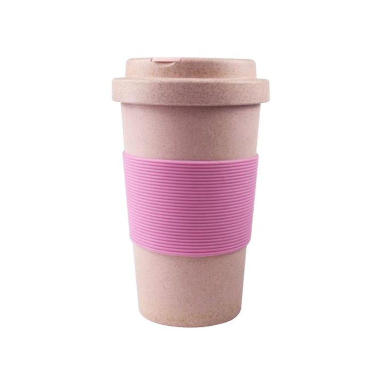 Wholesale custom eco friendly reusable biodegradable plastics wheat straw coffee cups with lid for travel