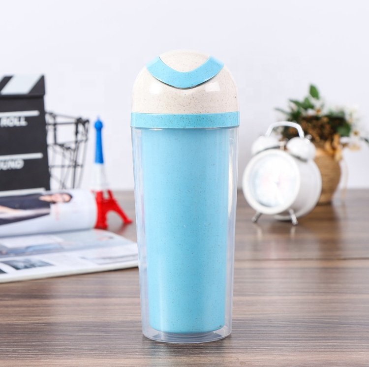 Custom natural eco friendly reusable biodegradable material wheat straw fiber double vacuum cup