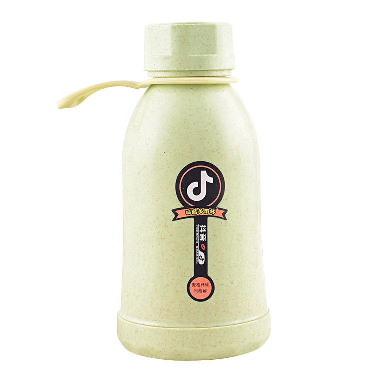 Custom natural eco-friendly reusable biodegradable plastic wheat straw fiber water bottle with glass liner