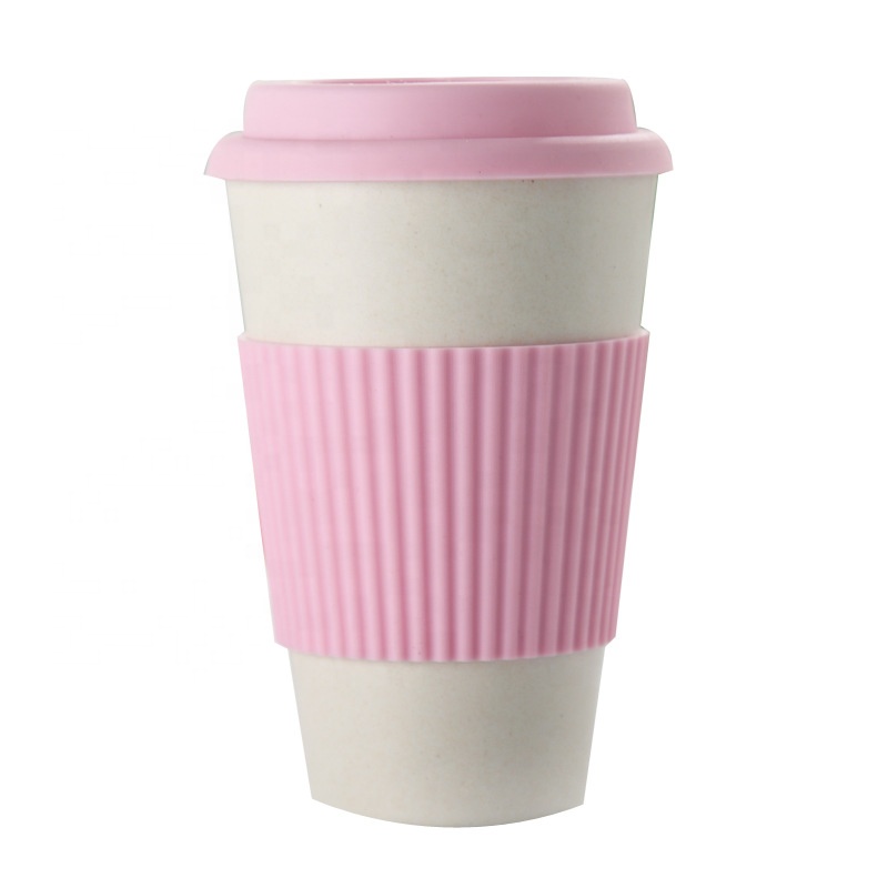 Lovely green tea cup with cover degradable bamboo fiber drinking cup safe fashion breakfast mug