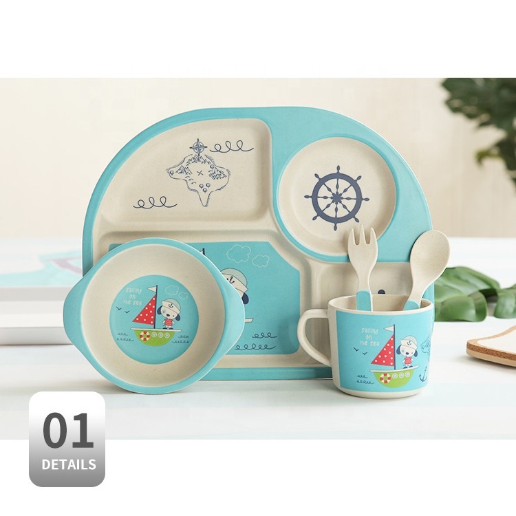 Cartoon fashion skidproof children's tableware set creative partition easy to clean bamboo fiber plate