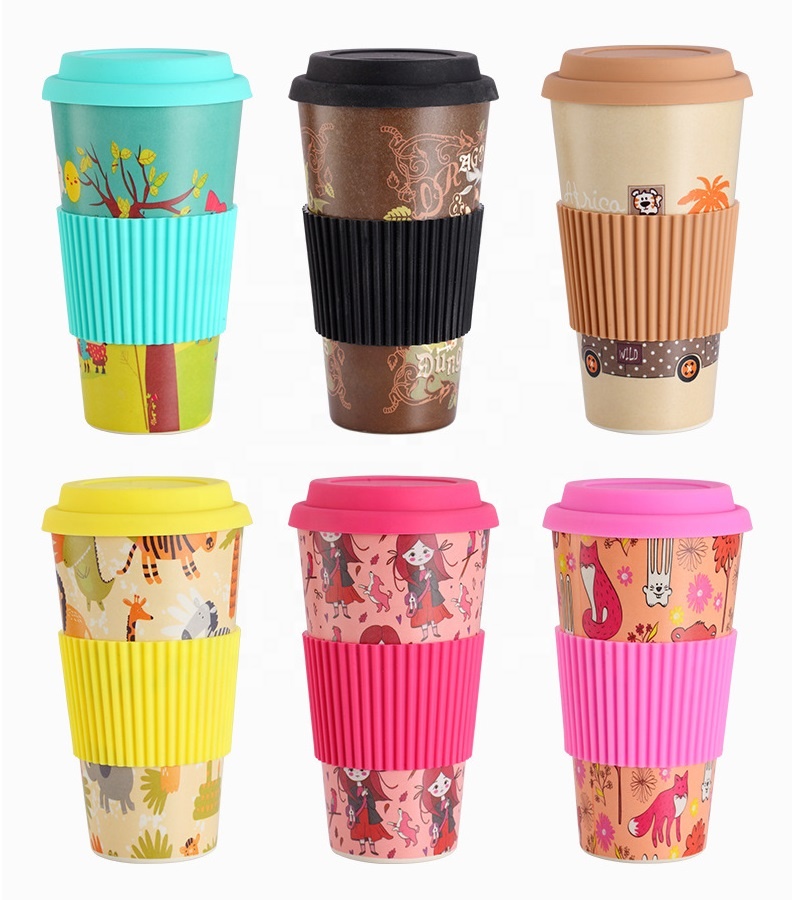 Home non slip biodegradable coffee mug health and environmental protection bamboo fiber leakproof mug