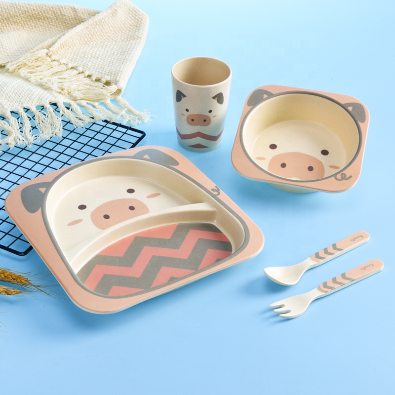 Anti skid and easy to clean cartoon tableware set anti ironing anti wear and degradable bamboo fiber dinner bowl