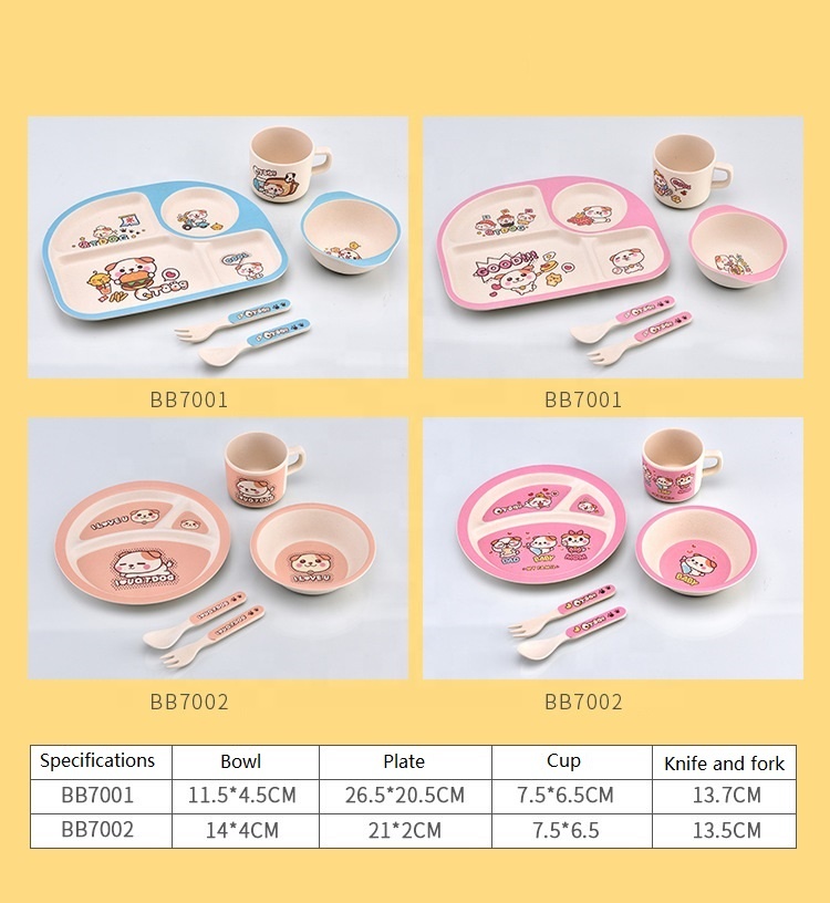 Household cartoon high quality baby tableware set anti hot anti slip anti fall bamboo fiber meal bowl