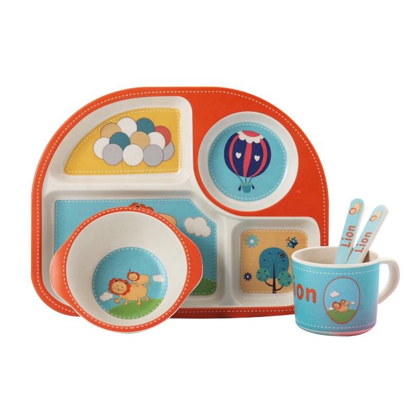 Cartoon fashion skidproof children's tableware set creative partition easy to clean bamboo fiber plate