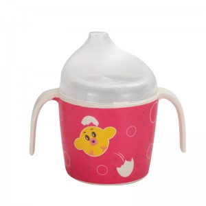 Cartoon BPA free bamboo fiber plastic baby kids sippy cup with handles