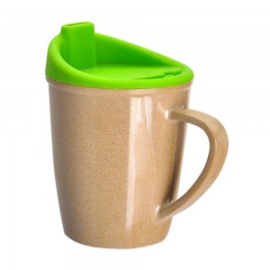 Silicone lid biodegradable rice husk baby kids sippy cup with handle