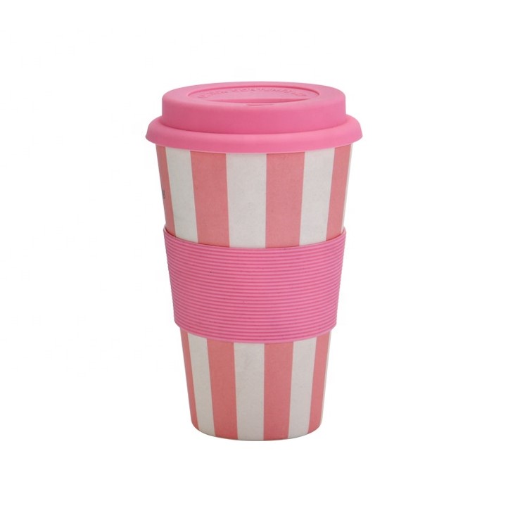 Promotional custom reusable eco friendly bamboo fiber plastic travel coffee cup with cover