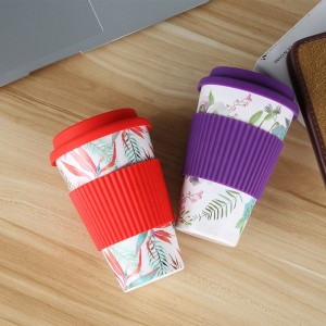 Promotional custom reusable eco friendly bamboo fiber plastic travel coffee cup with lid
