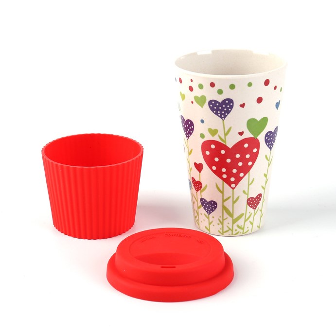 Promotional custom reusable eco friendly bamboo fiber plastic travel coffee cup with lid Featured Image