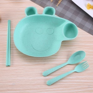 Divided eco friendly BPA free wheat straw plastic baby kids food plate set