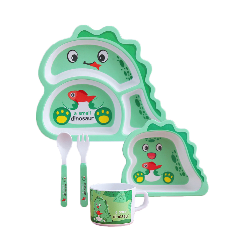 BPA FREE Eco-friendly Colorful Cartoon Bamboo Fiber Baby Kids Tableware Dinner Set
