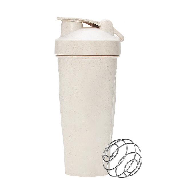 Custom logo blank eco wheat straw plastic gym protein shaker bottle shaker cup