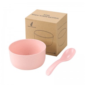 Custom logo eco friendly wheat straw plastic japanese soup bowl set with spoon