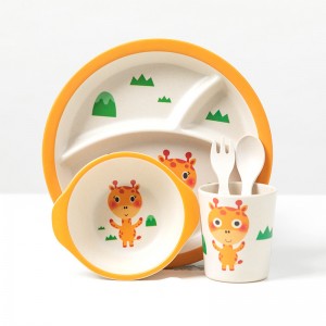 Cute cartoon BPA free bamboo fiber melamine children kids dinnerware set dinner plate tableware set