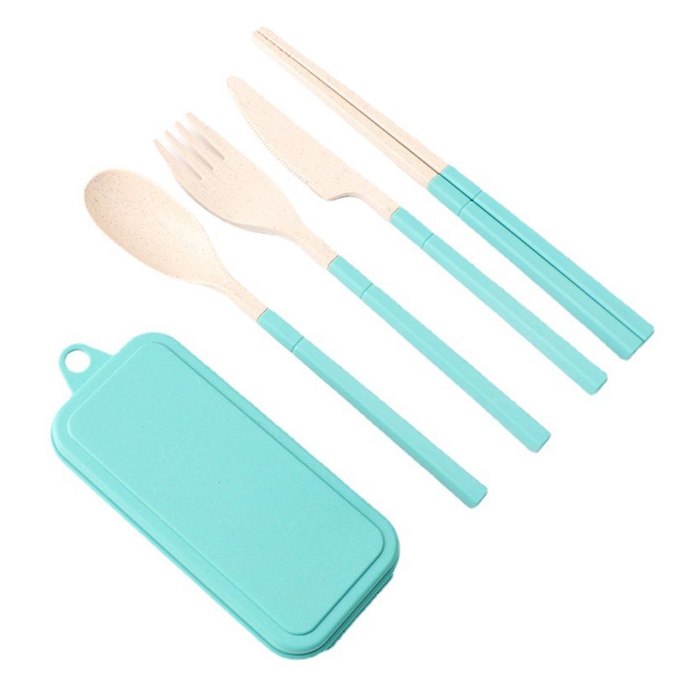 Portable eco friendly wheat straw plastic kids travel camping spoon fork cutlery tableware set with case Featured Image